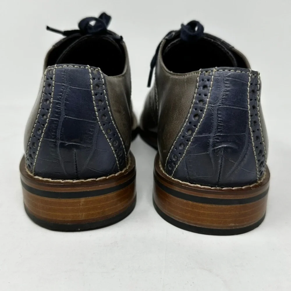 Cole Haan Mens 7.5 M Grey Navy Blue Croc Saddle Oxford Shoes C10293
